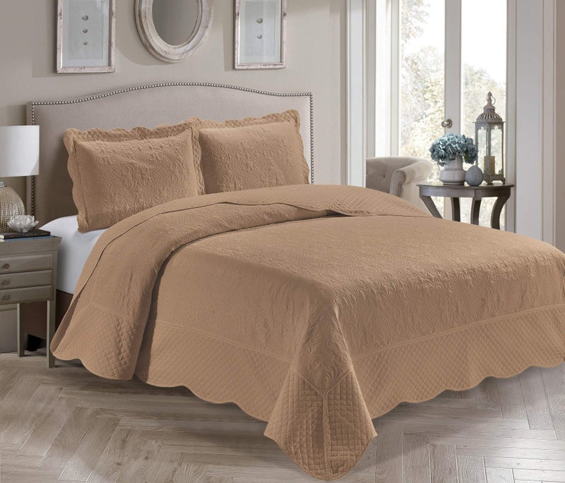 Home Collection 3 Piece Over Size King/California King Embossed Solid Taupe Color Coverlet Bedspread 118" x 106" New # Veronica - Image 1
